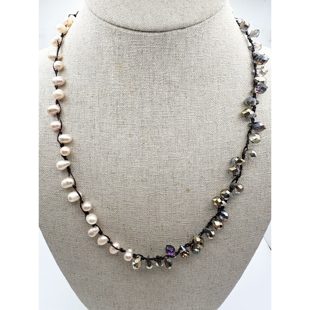 Cultured Freshwater Pearl Multicolor Crystal Necklace 22”